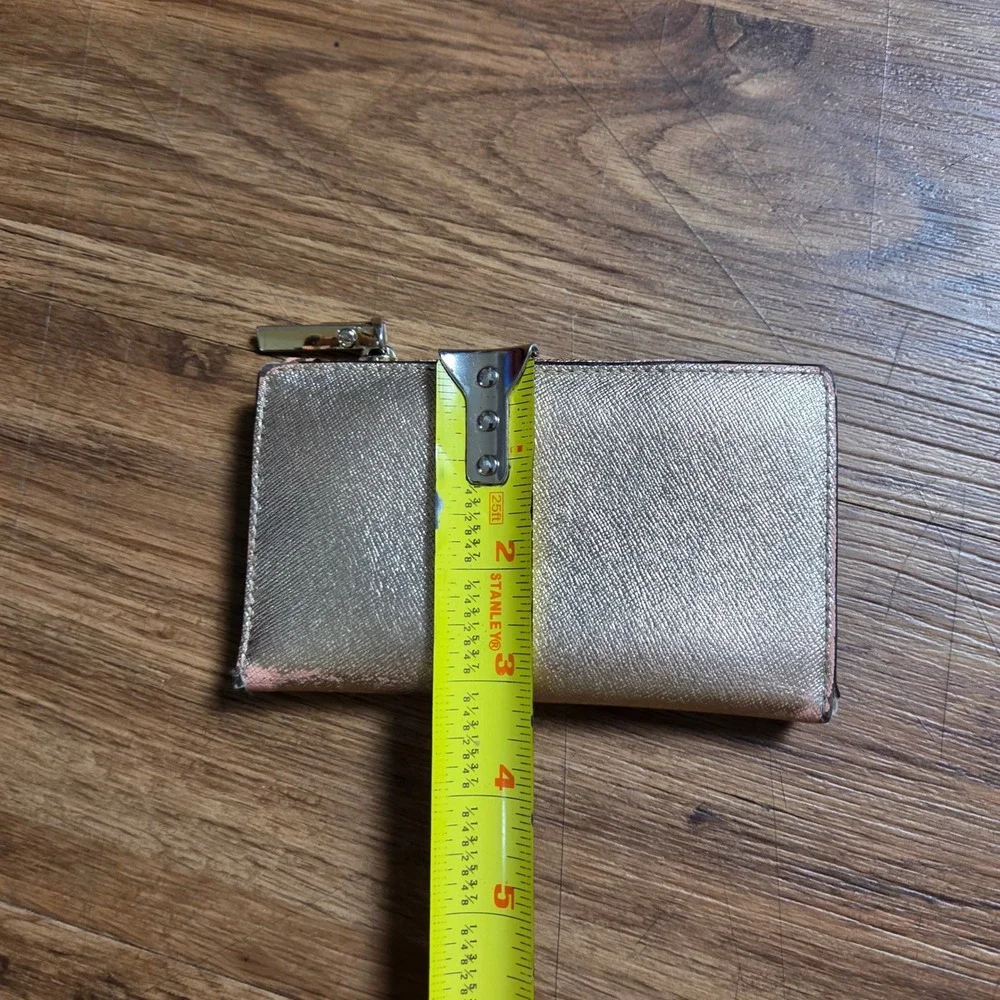 Kate Spade New York Metallic Rose Gold Slim Bifold Card Case Wallet Glam